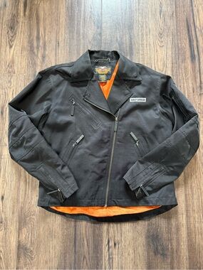 Harley-Davidson Black Bomber Jacket with Orange Lining